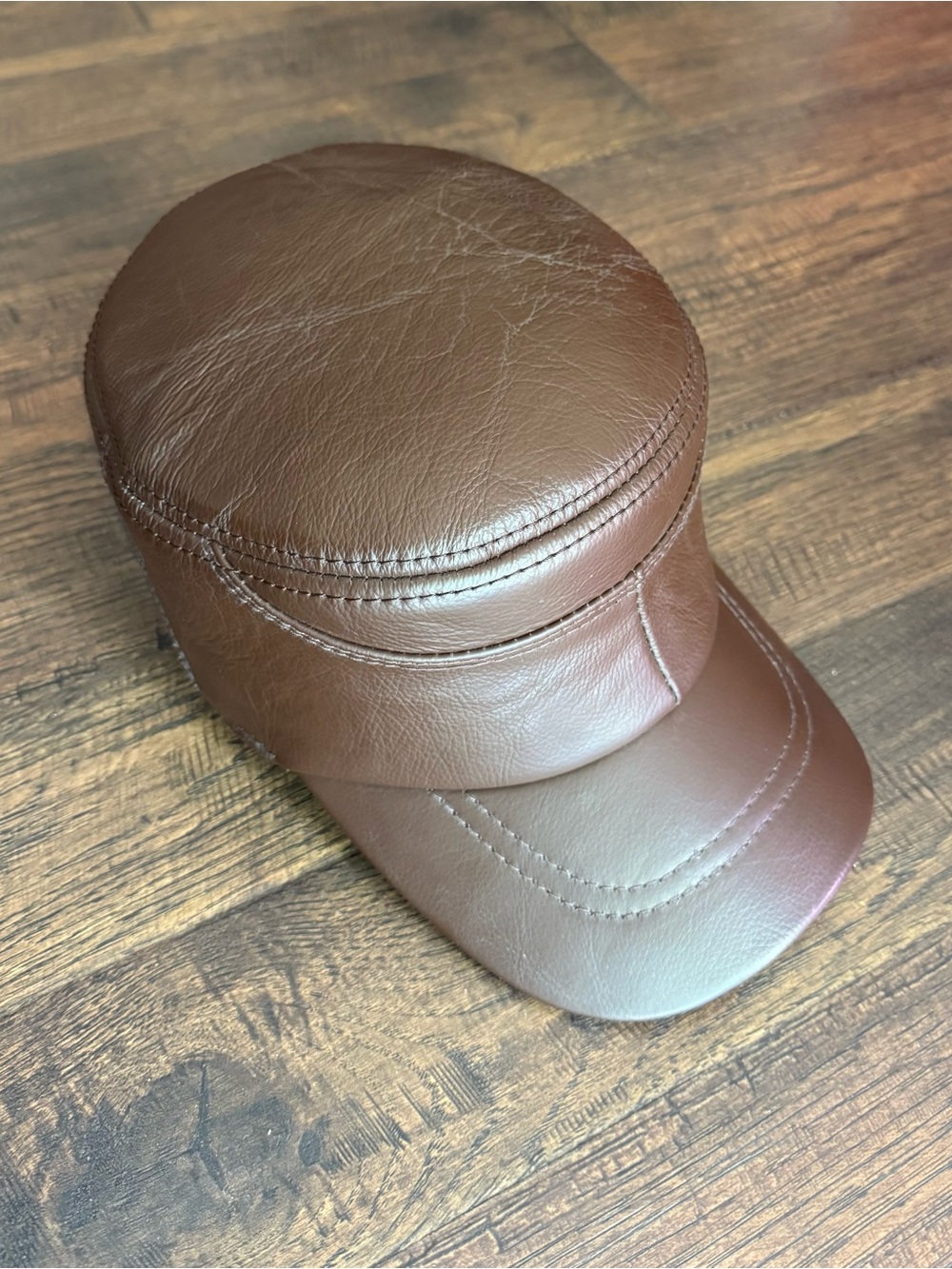 Brown Leather Military Cap - Size L - Nearly New
